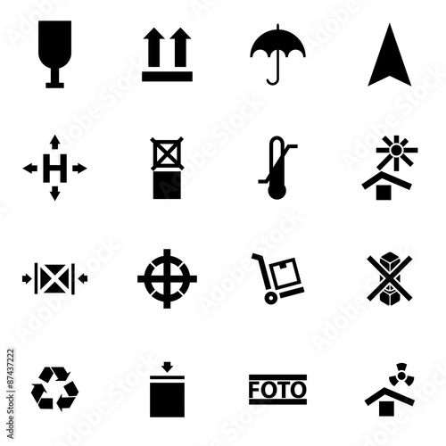 Vector black marking of cargo icon set