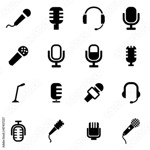 Vector black microphone icon set