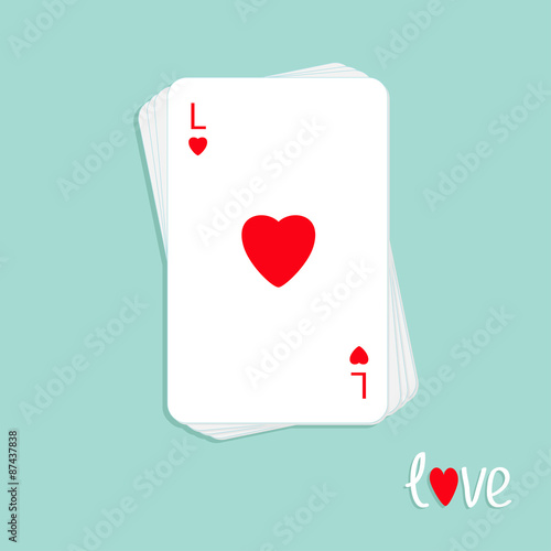 Stack of poker playing card with red heart sign Love background Flat design