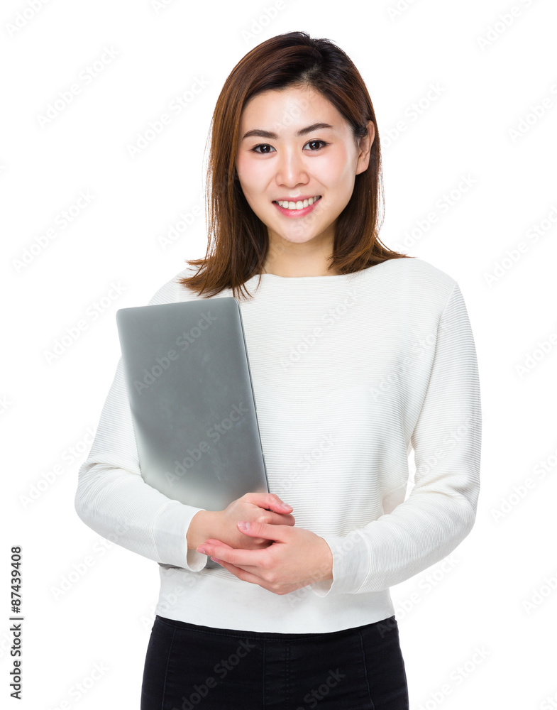 Young Woman hold with laptop computer Young Woman hold with laptop computer