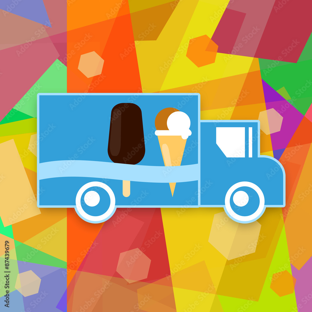 Ice cream truck on colorful abstract baclground Ice cream truck on colorful abstract baclground