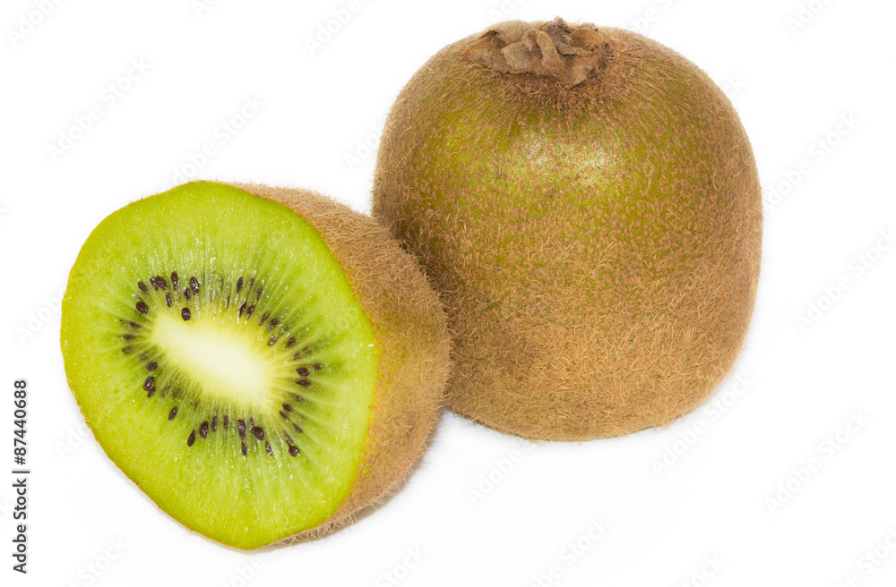 Kiwi fruit on a white background.