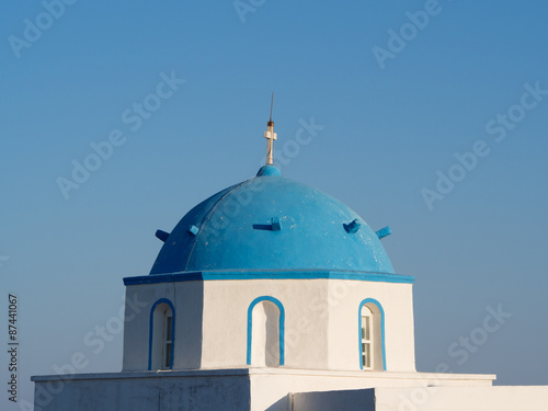 Blue dome church on Astypalea island in Greece