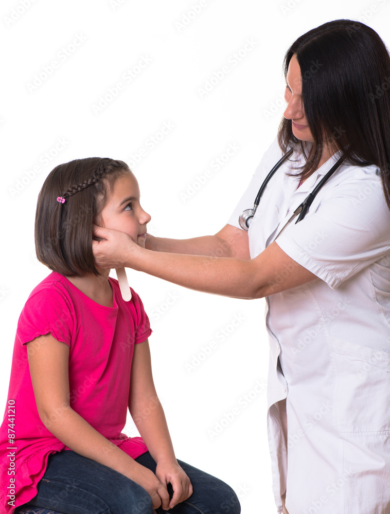 Doctor examining cute girl on white background Doctor examining cute girl on white background