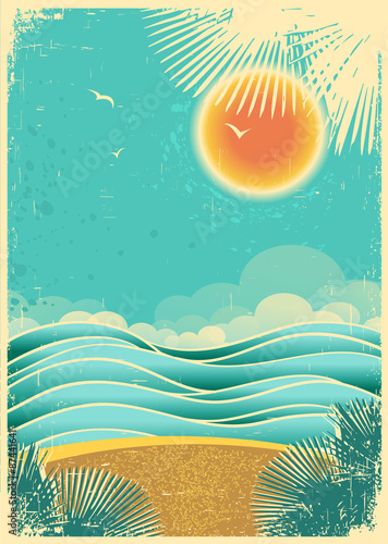 Vintage nature tropical seascape background with sunlight and pa