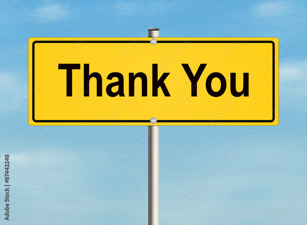 Thank you. Road sign on the sky background. Raster illustration. Thank you. Road sign on the sky background. Raster illustration.