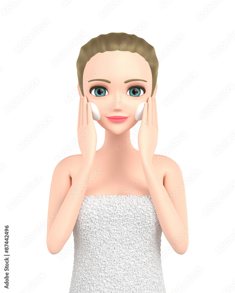 3D illustration character - Beautiful woman skin care image