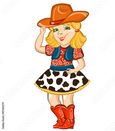 Cowgirl child isolated on white.