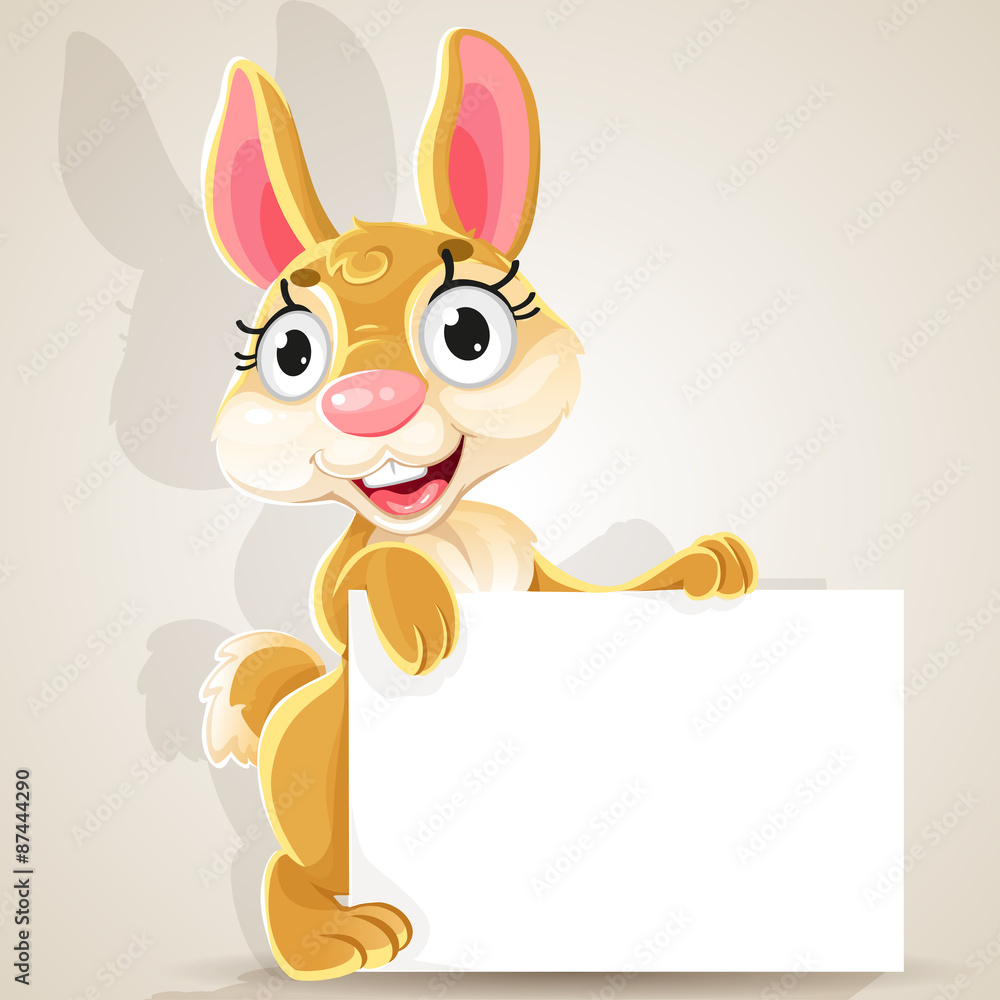 Obraz premium Cute baby bunny with a blank banner