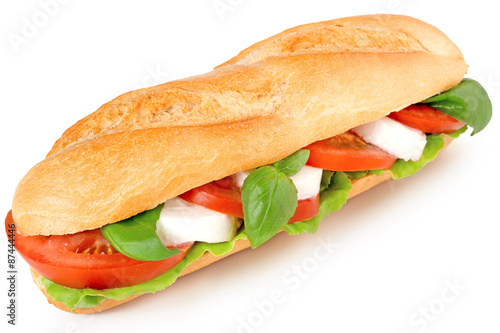 sandwich with caprese salad isolated on white