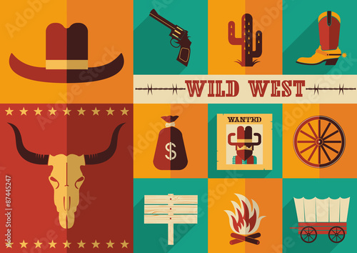 Set of Wild West icons.Vector flat design
