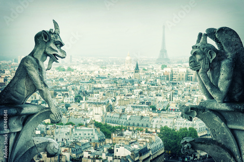 Leinwand Poster Steindämonen Gargoyle und Chimäre. Notre Dame von Paris