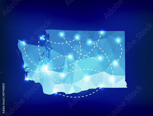 Washington state map polygonal with spotlights places.Useful as