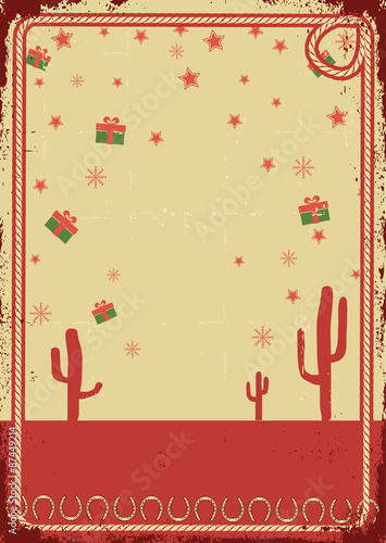 Cowboy christmas card with rope frame for text on vintage poster