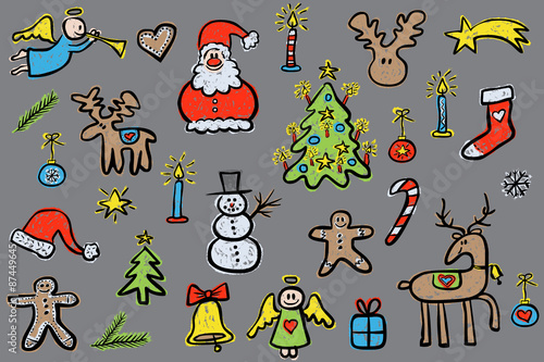 Vektor Set  Icons  Weihnachten  gezeichnet auf Kreidetafel