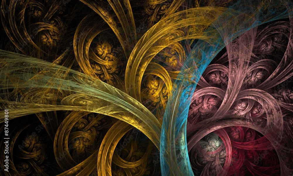 Fototapeta premium Composition of fractal sine waves and color with metaphorical relationship to design, mathematics and modern technologies. Decoration for wallpaper desktop, poster, cover booklet, flyer.