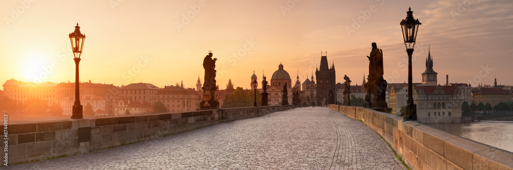 Karlsbrücke in Prag Panorama - obrazy, fototapety, plakaty 