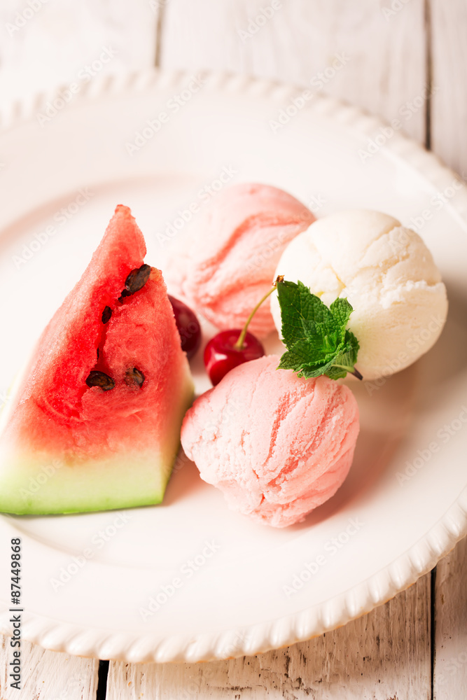 Tasty ice cream with watermelon Tasty ice cream with watermelon