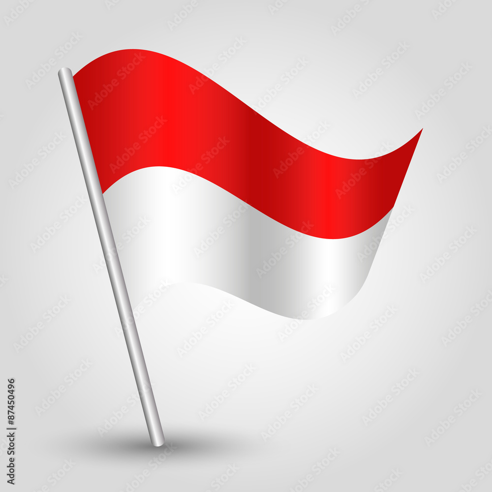 vector waving simple triangle flag on pole - national symbol of monaco with inclined metal stick vector waving simple triangle flag on pole - national symbol of monaco with inclined metal stick