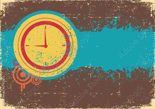 Clock on grunge background for text.Vector illustration