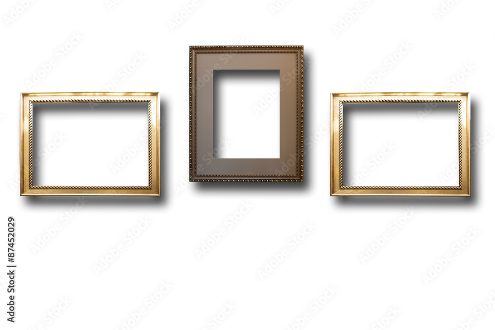 Gilded wooden frames for pictures on isolated background Gilded wooden frames for pictures on isolated background