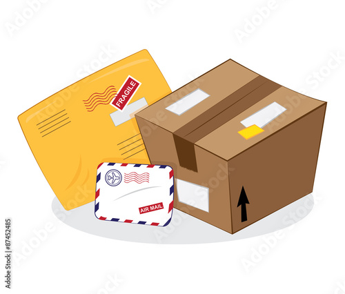 postal services: package, yellow envelope, letter envelope