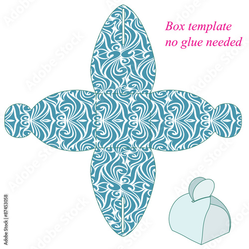 Box template with handle, no glue needed, with seamless pattern