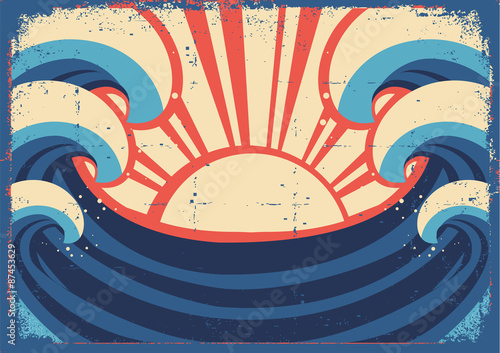 Sea poster.Grunge illustration of sea landscape.