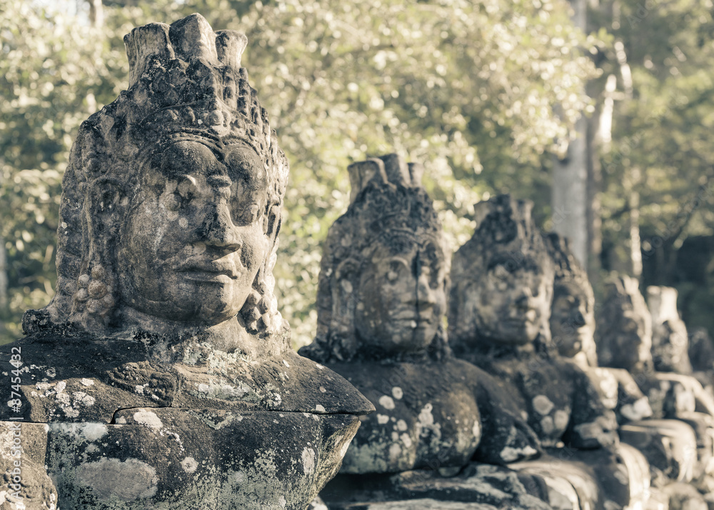 Prasat Bayon temple gate statues, Angkor, Cambodia