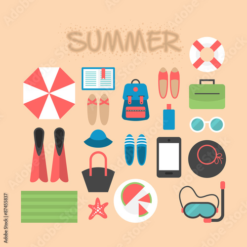 Summer holiday flat icons for infograohic design
