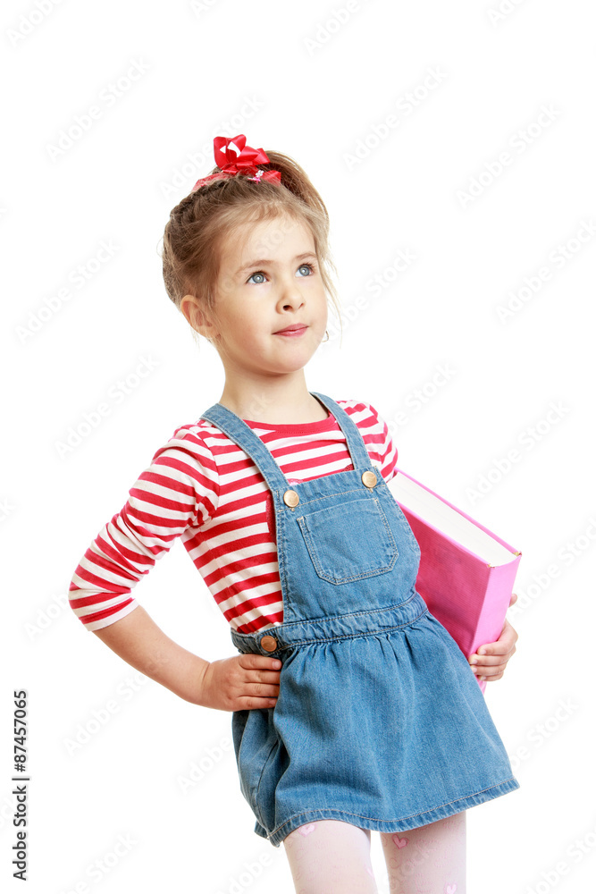 Adorable little girl in a short denim dress Adorable little girl in a short denim dress