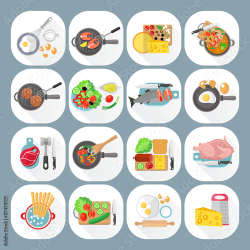 Home cooking flat icons set