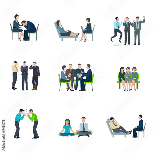 Mental health flat icons set
