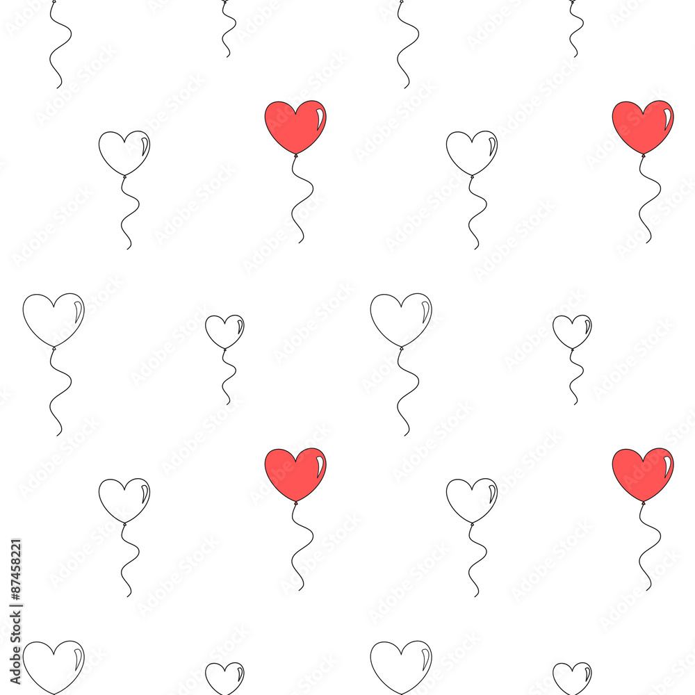 romantic heart balloons in black and white seamless vector pattern illustration