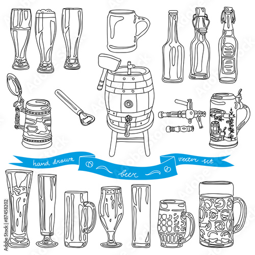 Vector collection of beer glasses and bottles icons.