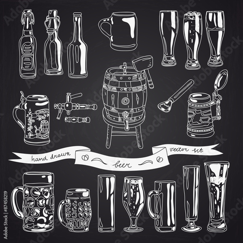 Vector collection of beer glasses and bottles icons.