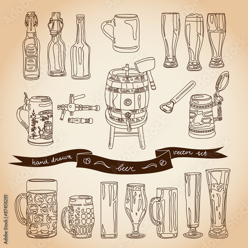 Vector collection of beer glasses and bottles icons.