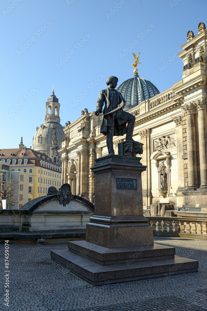 View of Semper Monument from Bruhl's Terrace in Dresden, Germany