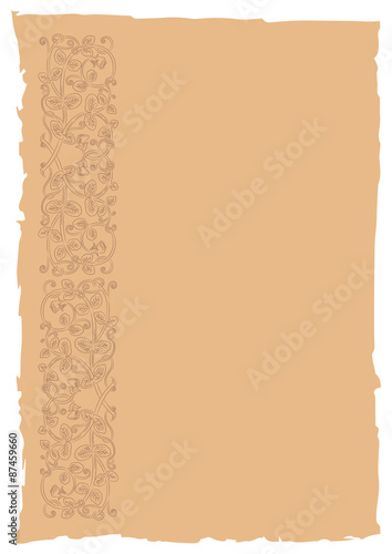 Template book page in a medieval style. Place for text. Floral frame of interwoven stems, foliage and flowers. Vector edging, design element and page decoration. Vector retro background