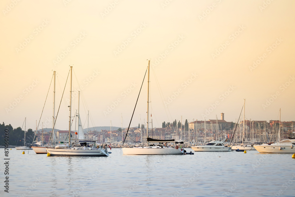 Sailboats anchored at Adriatic coast