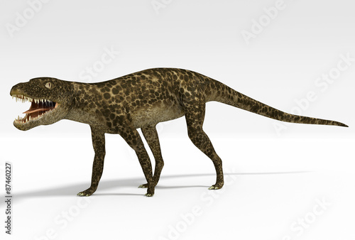 An illustration of Hesperosuchus  an extinct genus of crocodylomorph reptile that contains a single species  Hesperosuchus agilis. Remains of this sphenosuchian have been found in Late Triassic strata