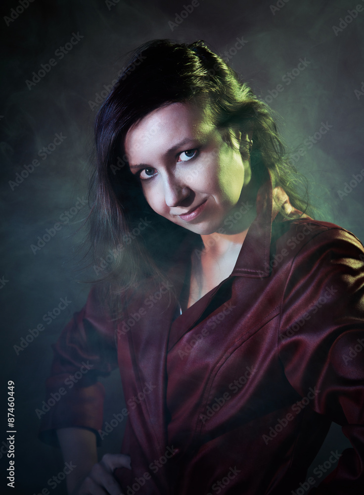 young woman in a red jacket, cinema style young woman in a red jacket, cinema style