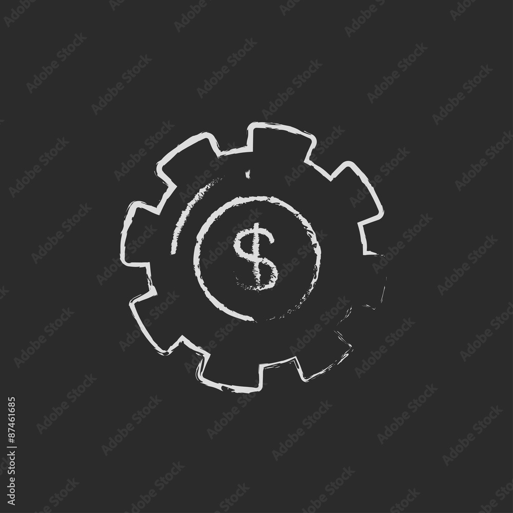 Gear with dollar sign drawn in chalk Gear with dollar sign drawn in chalk