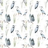 Watercolor heron pattern
