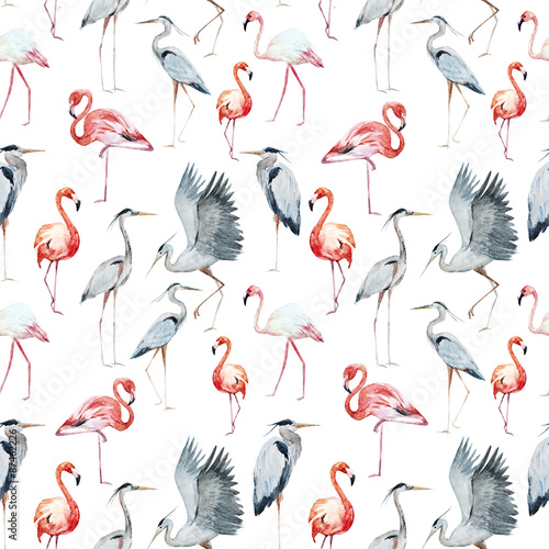 Obraz na plátně Flamngo and heron pattern