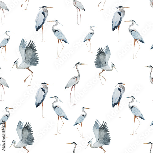 Fotografie, Obraz Watercolor heron pattern