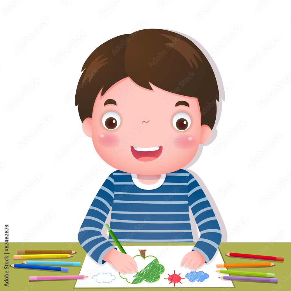Cute boy drawing with colourful pencils Cute boy drawing with colourful pencils