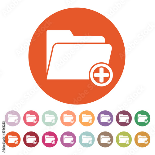 The add to folder icon. Data and directory, archive, storage symbol. Flat