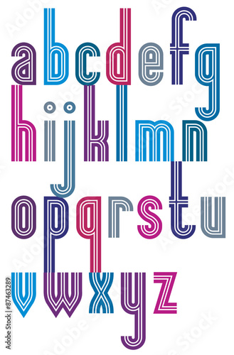 Poster elegant bright striped font, lower case letters with trip
