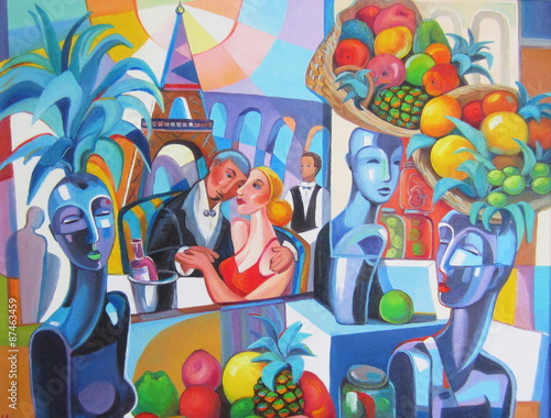 Original oil painting Restaurant in Paris